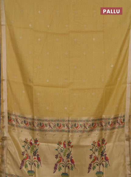 Jamdhani cotton saree pale yellow with allover zari woven buttas and jamdhani pallu