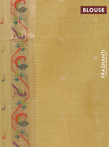 Jamdhani cotton saree pale yellow with allover zari woven buttas and jamdhani pallu