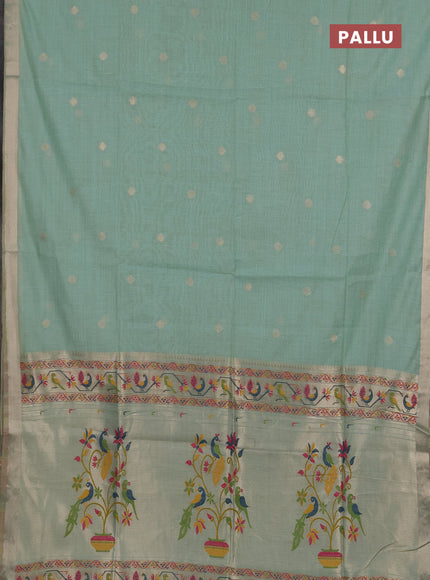 Jamdhani cotton saree teal green with allover zari woven buttas and jamdhani pallu