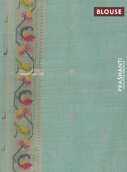 Jamdhani cotton saree teal green with allover zari woven buttas and jamdhani pallu
