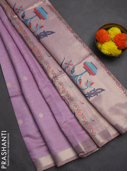 Jamdhani cotton saree lavender with allover zari woven buttas and jamdhani pallu