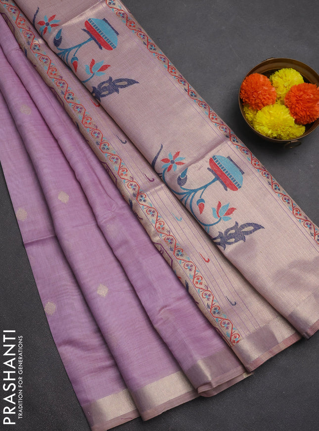 Jamdhani cotton saree lavender with allover zari woven buttas and jamdhani pallu