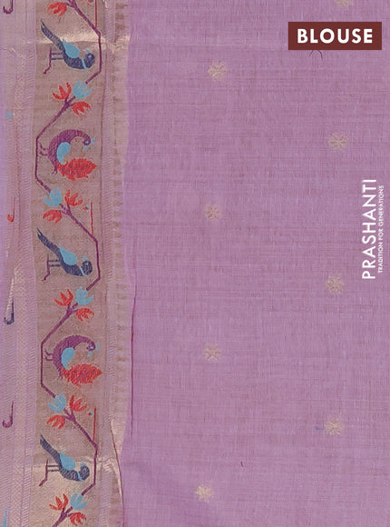 Jamdhani cotton saree lavender with allover zari woven buttas and jamdhani pallu
