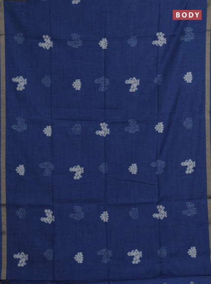 Jamdhani cotton saree indigo blue with thread woven buttas and jamdhani pallu