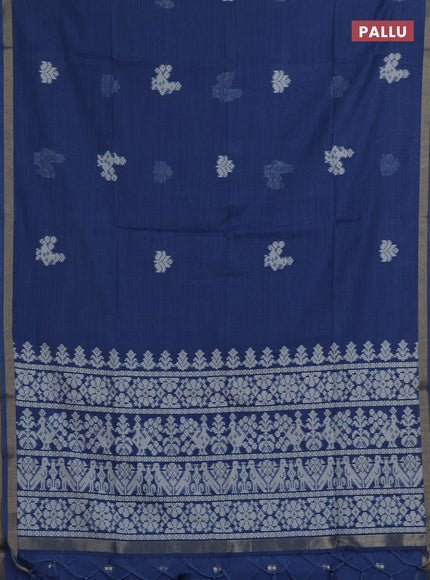 Jamdhani cotton saree indigo blue with thread woven buttas and jamdhani pallu