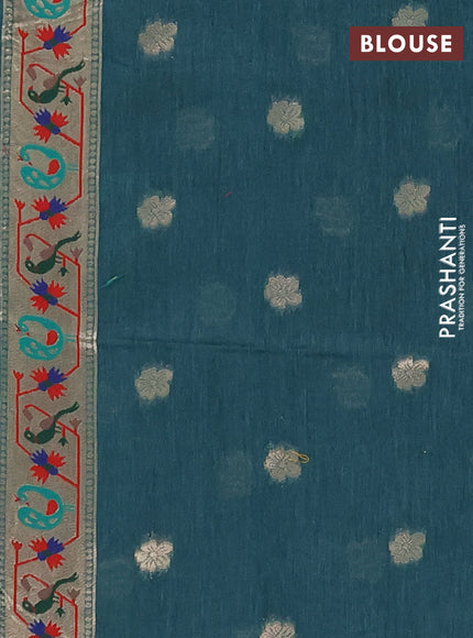Jamdhani cotton saree peacock green with allover squin work and jamdhani pallu