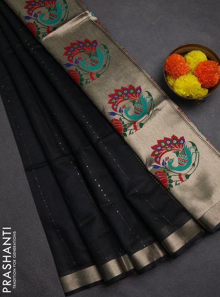Jamdhani cotton saree black with allover squin work and jamdhani pallu