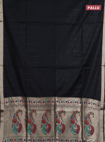 Jamdhani cotton saree black with allover squin work and jamdhani pallu