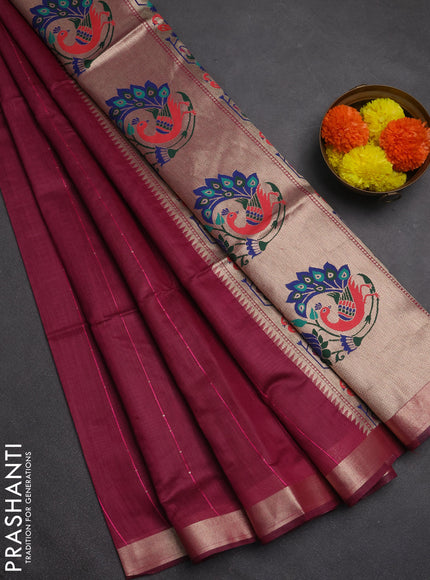 Jamdhani cotton saree wine shade with allover squin work and jamdhani pallu