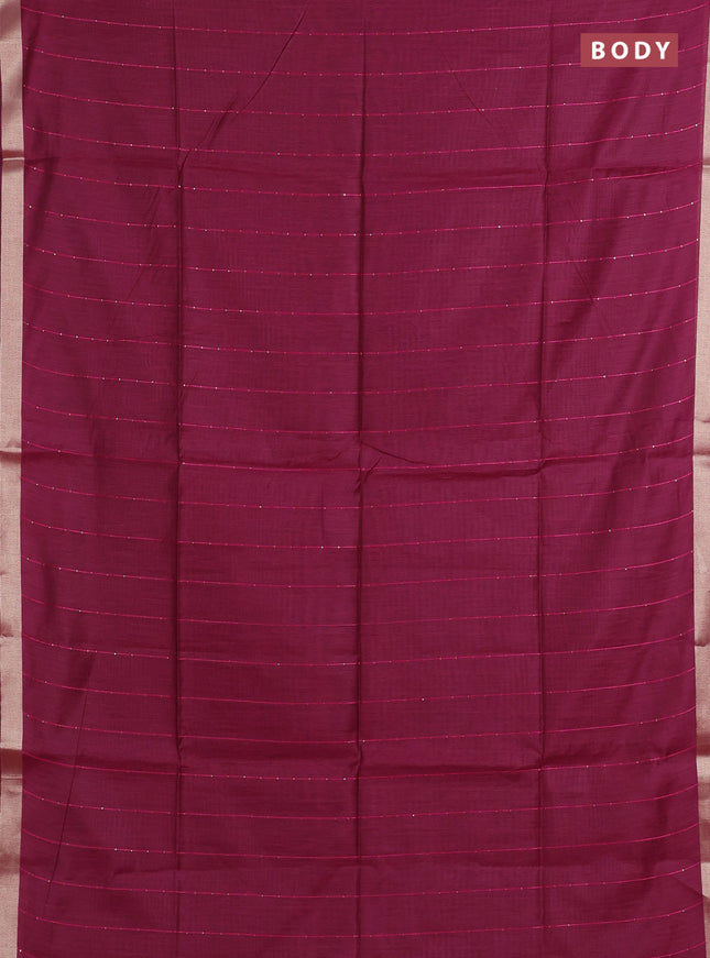 Jamdhani cotton saree wine shade with allover squin work and jamdhani pallu