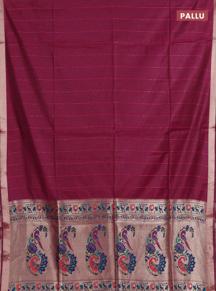 Jamdhani cotton saree wine shade with allover squin work and jamdhani pallu
