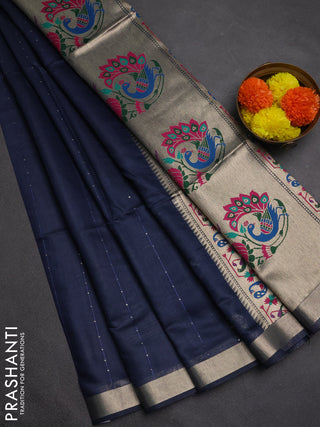 Jamdhani cotton saree navy blue with allover squin work and jamdhani pallu