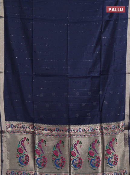 Jamdhani cotton saree navy blue with allover squin work and jamdhani pallu