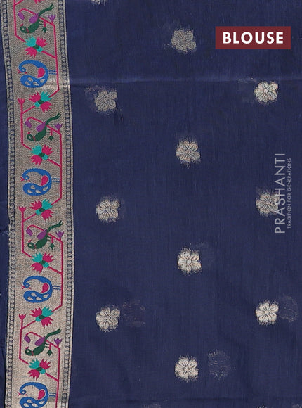 Jamdhani cotton saree navy blue with allover squin work and jamdhani pallu