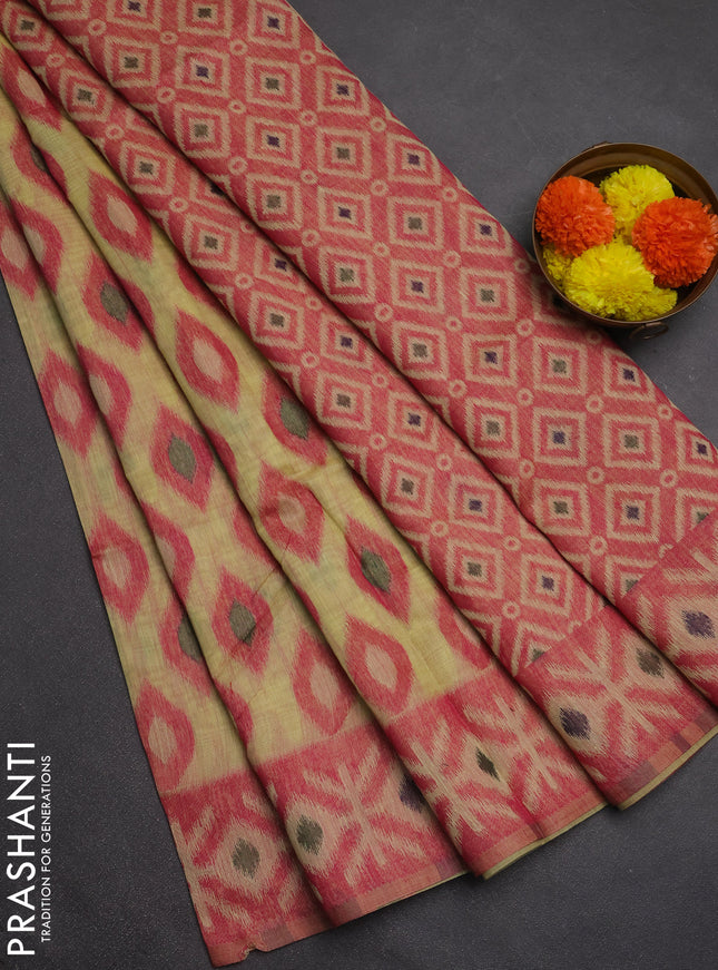 Jamdhani cotton saree pale yellow and pink with thread woven buttas and jamdhani pallu