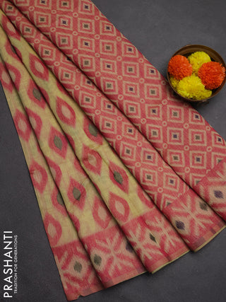 Jamdhani cotton saree pale yellow and pink with thread woven buttas and jamdhani pallu