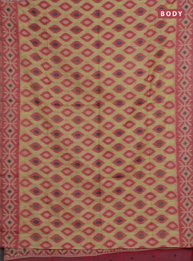 Jamdhani cotton saree pale yellow and pink with thread woven buttas and jamdhani pallu