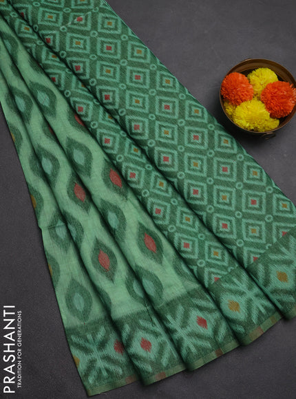 Jamdhani cotton saree light green and green with thread woven buttas and jamdhani pallu