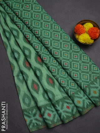 Jamdhani cotton saree light green and green with thread woven buttas and jamdhani pallu