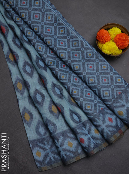 Jamdhani cotton saree pastel blue and navy blue with thread woven buttas and jamdhani pallu