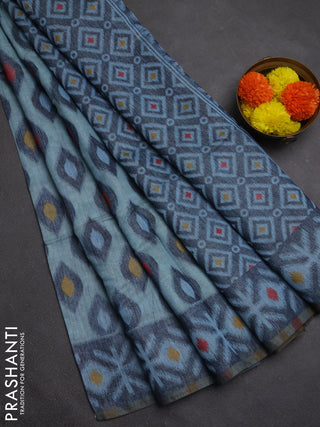 Jamdhani cotton saree pastel blue and navy blue with thread woven buttas and jamdhani pallu