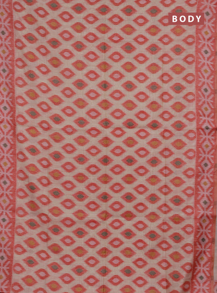 Jamdhani cotton saree beige and red with thread woven buttas and jamdhani pallu