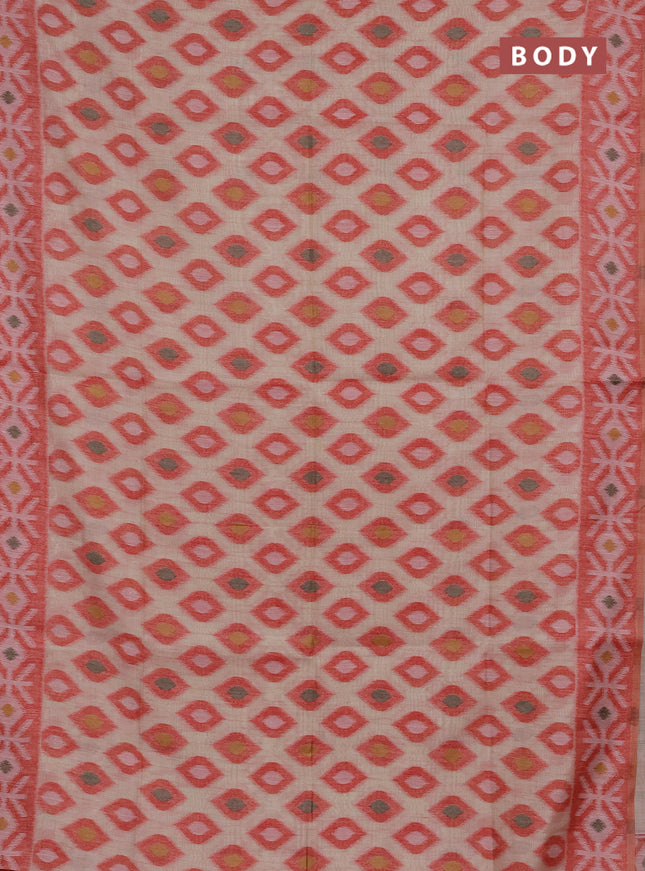 Jamdhani cotton saree beige and red with thread woven buttas and jamdhani pallu