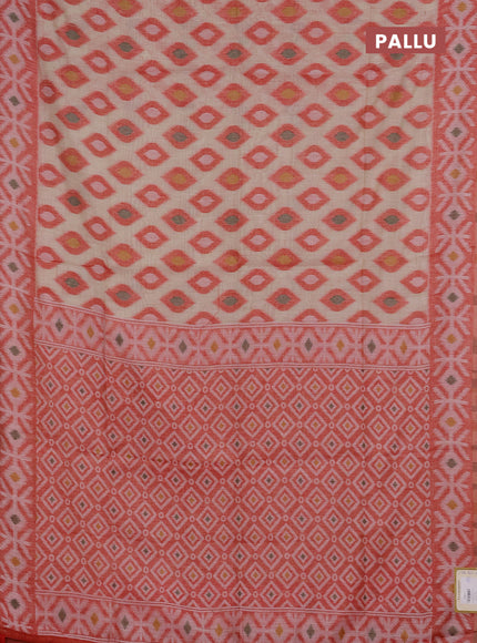 Jamdhani cotton saree beige and red with thread woven buttas and jamdhani pallu