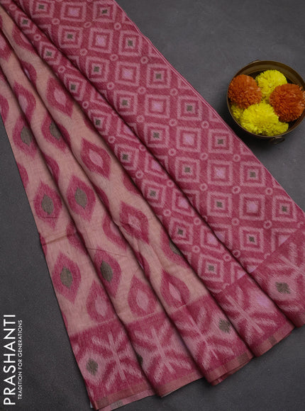 Jamdhani cotton saree peach orange and pink with thread woven buttas and jamdhani pallu