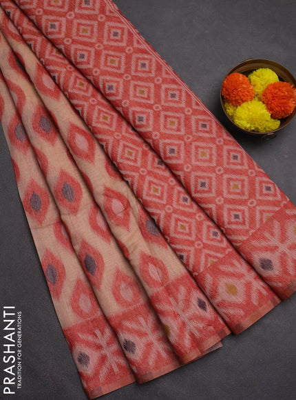 Jamdhani cotton saree peach shade with thread woven buttas and jamdhani pallu