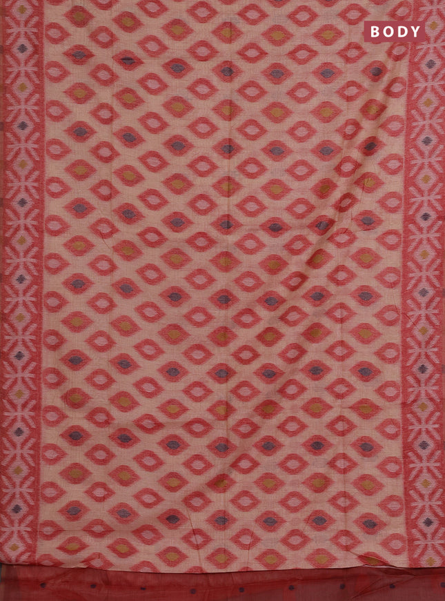 Jamdhani cotton saree peach shade with thread woven buttas and jamdhani pallu