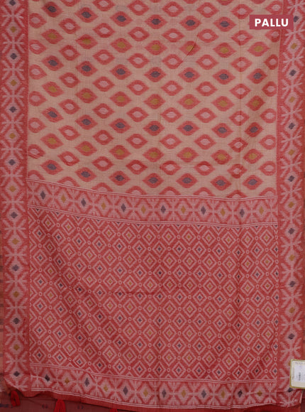 Jamdhani cotton saree peach shade with thread woven buttas and jamdhani pallu