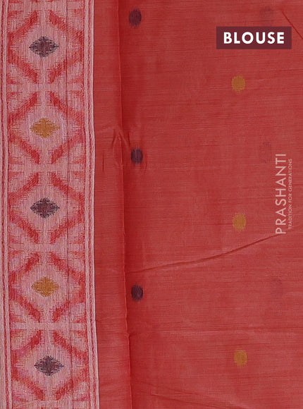Jamdhani cotton saree peach shade with thread woven buttas and jamdhani pallu