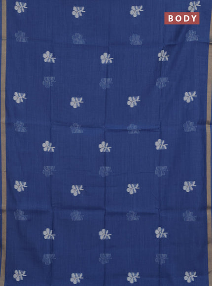 Jamdhani cotton saree indigo blue with allover thread weaves and zari woven border