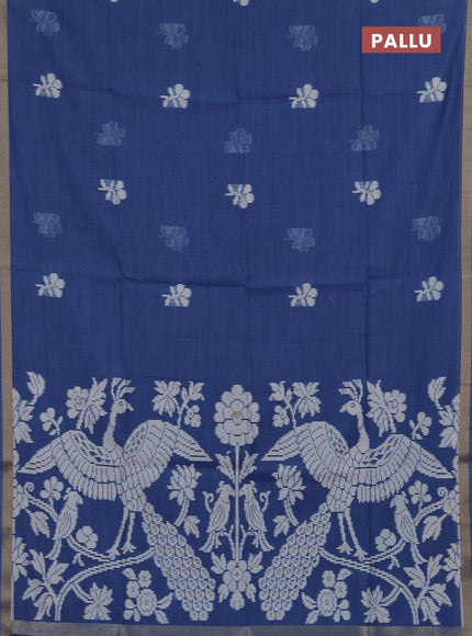 Jamdhani cotton saree indigo blue with allover thread weaves and zari woven border