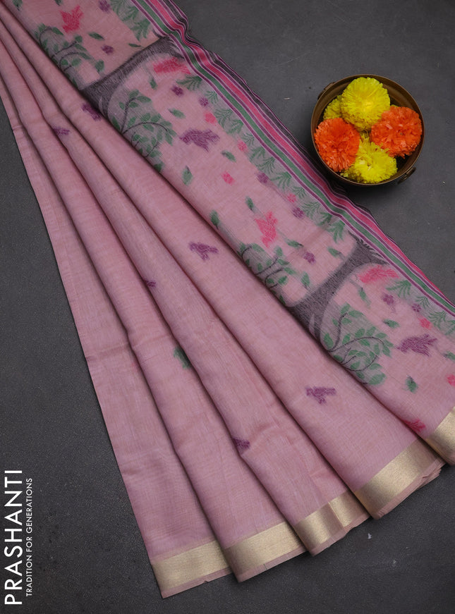 Jamdhani cotton saree pastel pink with thread woven buttas and jamdhani pallu