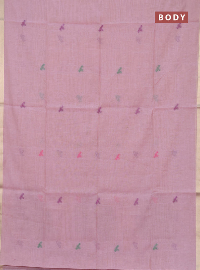 Jamdhani cotton saree pastel pink with thread woven buttas and jamdhani pallu