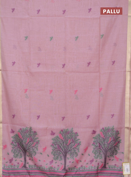 Jamdhani cotton saree pastel pink with thread woven buttas and jamdhani pallu