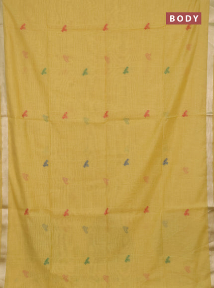 Jamdhani cotton saree pale yellow with thread woven buttas and jamdhani pallu