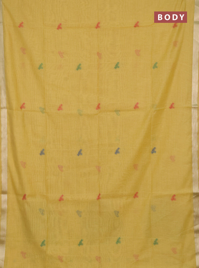 Jamdhani cotton saree pale yellow with thread woven buttas and jamdhani pallu