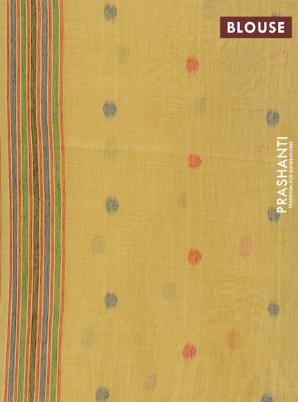 Jamdhani cotton saree pale yellow with thread woven buttas and jamdhani pallu