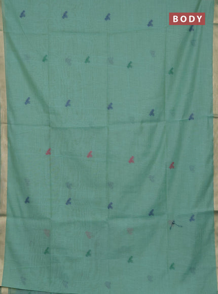Jamdhani cotton saree teal green with thread woven buttas and jamdhani pallu