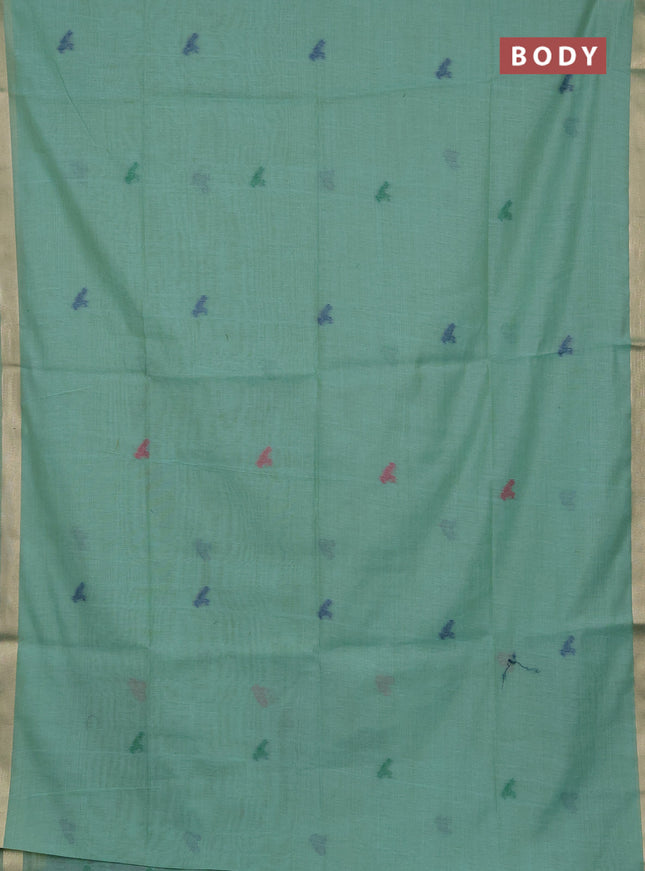 Jamdhani cotton saree teal green with thread woven buttas and jamdhani pallu