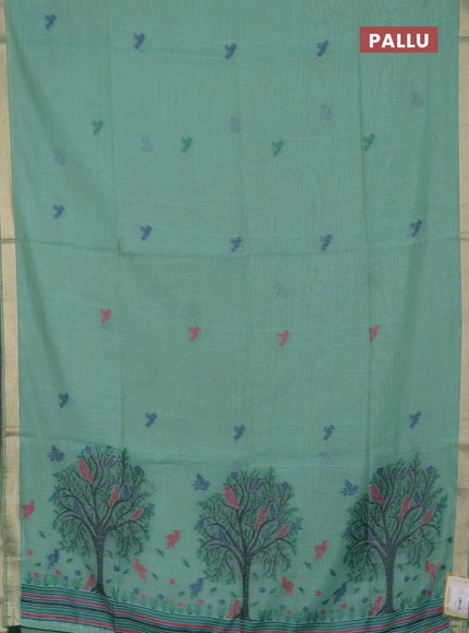 Jamdhani cotton saree teal green with thread woven buttas and jamdhani pallu