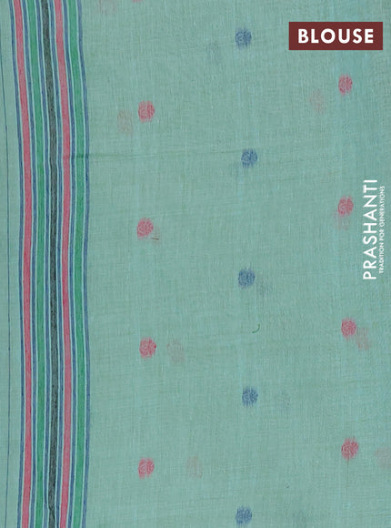 Jamdhani cotton saree teal green with thread woven buttas and jamdhani pallu