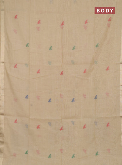 Jamdhani cotton saree beige with thread woven buttas and jamdhani pallu