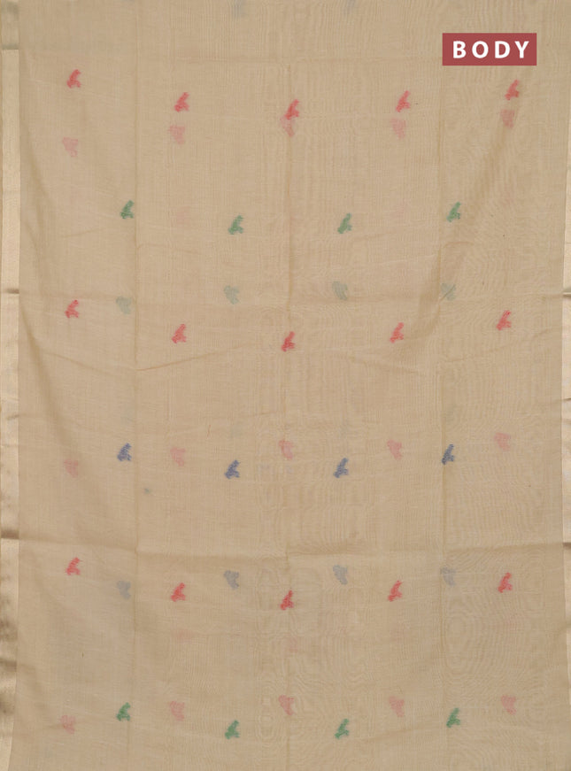 Jamdhani cotton saree beige with thread woven buttas and jamdhani pallu
