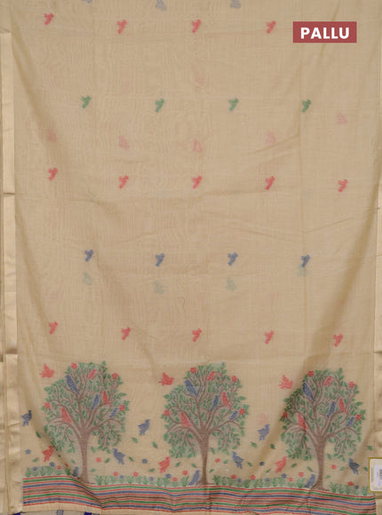 Jamdhani cotton saree beige with thread woven buttas and jamdhani pallu
