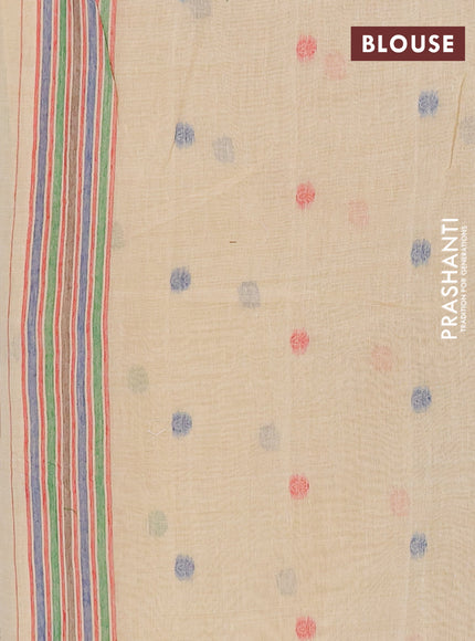 Jamdhani cotton saree beige with thread woven buttas and jamdhani pallu