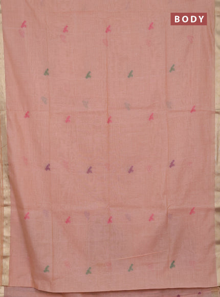 Jamdhani cotton saree peach shade with thread woven buttas and jamdhani pallu